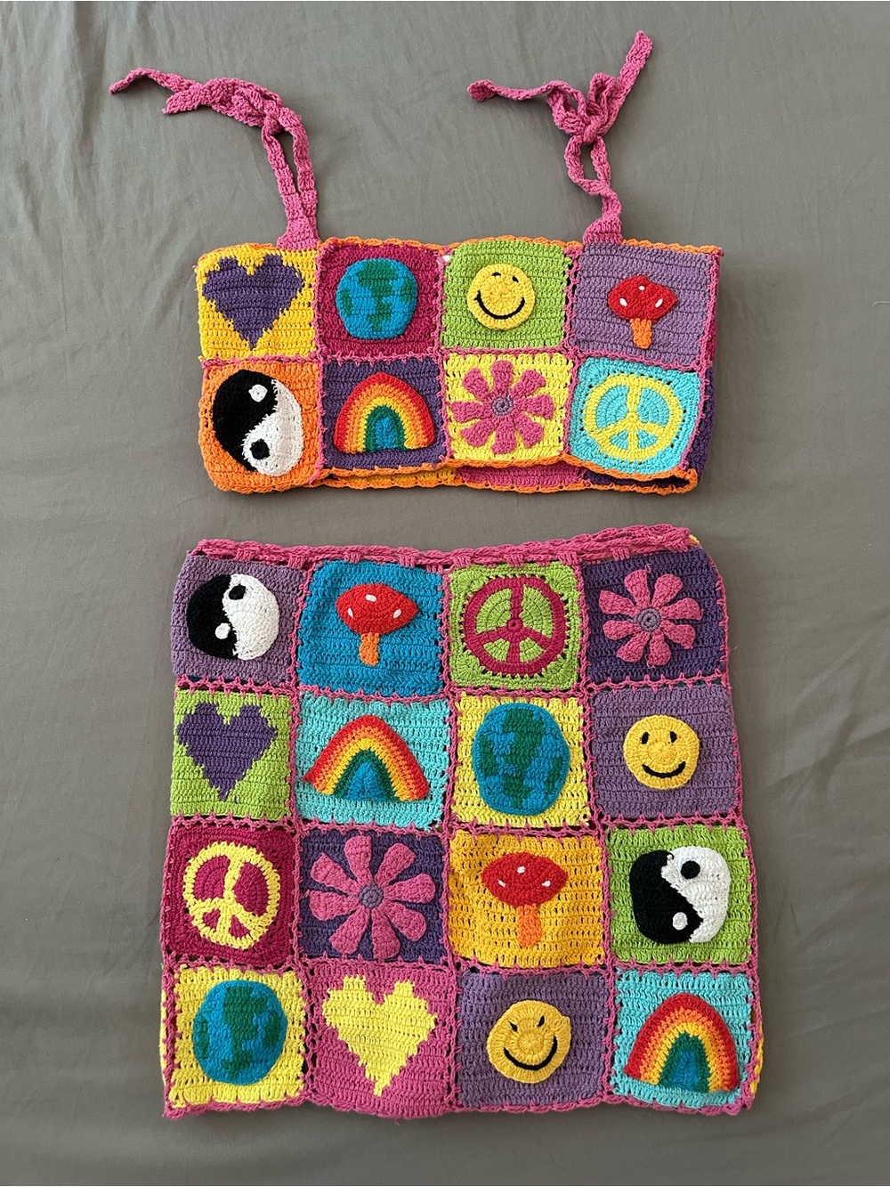 Crochet Color-block Patchwork Multicolor Two-Piece Set - Picture 4 of 13